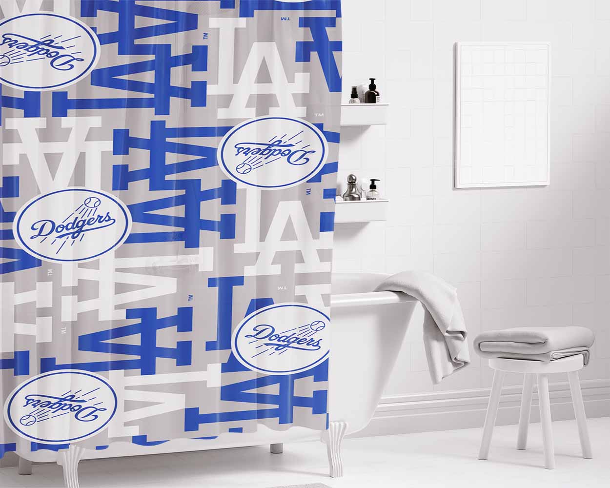 La Dodgers Pattern Bathroom Shower Curtain Fabric Waterproof | 66 X 72 Inch