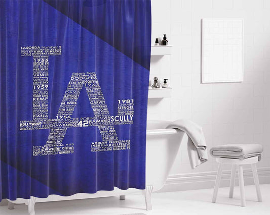 La Dodgers Typography Bathroom Shower Curtain Fabric Waterproof | 66 X 72 Inch
