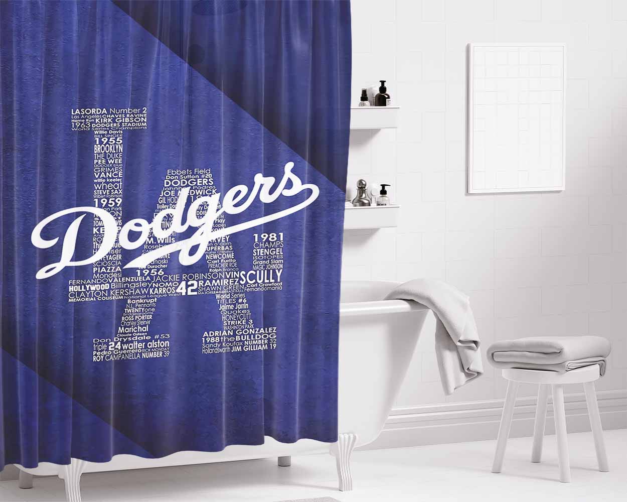 La Dodgers Bathroom Shower Curtain Fabric Waterproof | 66 X 72 Inch