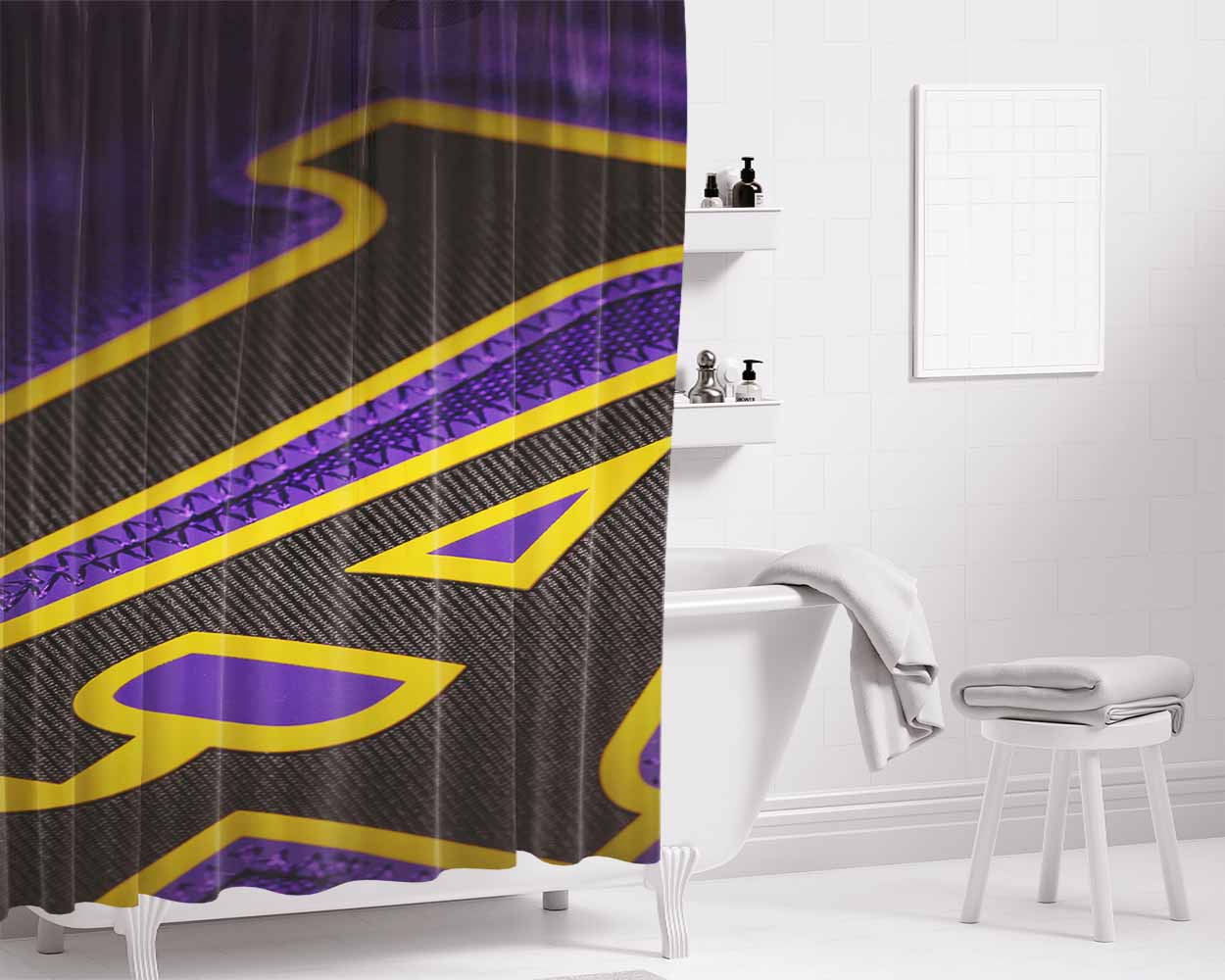 La Lakers Club Bathroom Shower Curtain Fabric Waterproof | 66 X 72 Inch