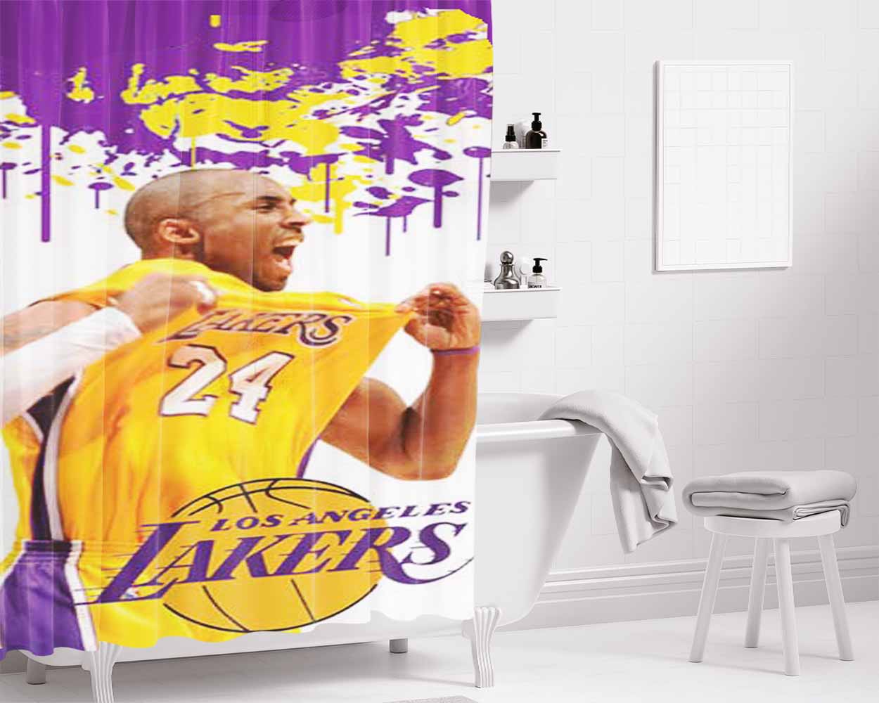 La Lakers Kobe Paint Splatter Bathroom Shower Curtain Fabric Waterproof | 66 X 72 Inch