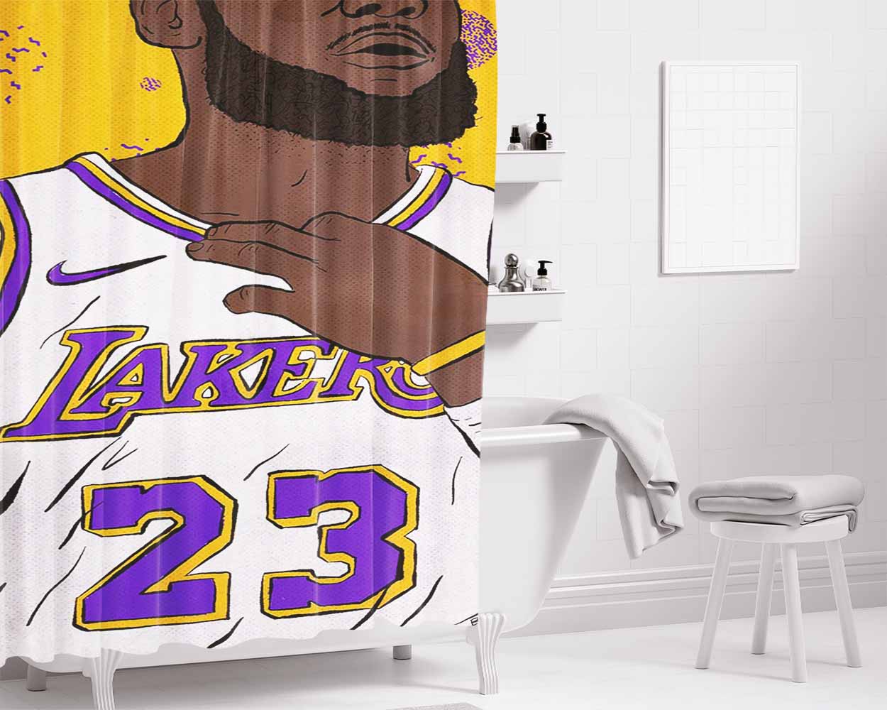 Lakers 23 Nba Legend Bathroom Shower Curtain Fabric Waterproof | 66 X 72 Inch