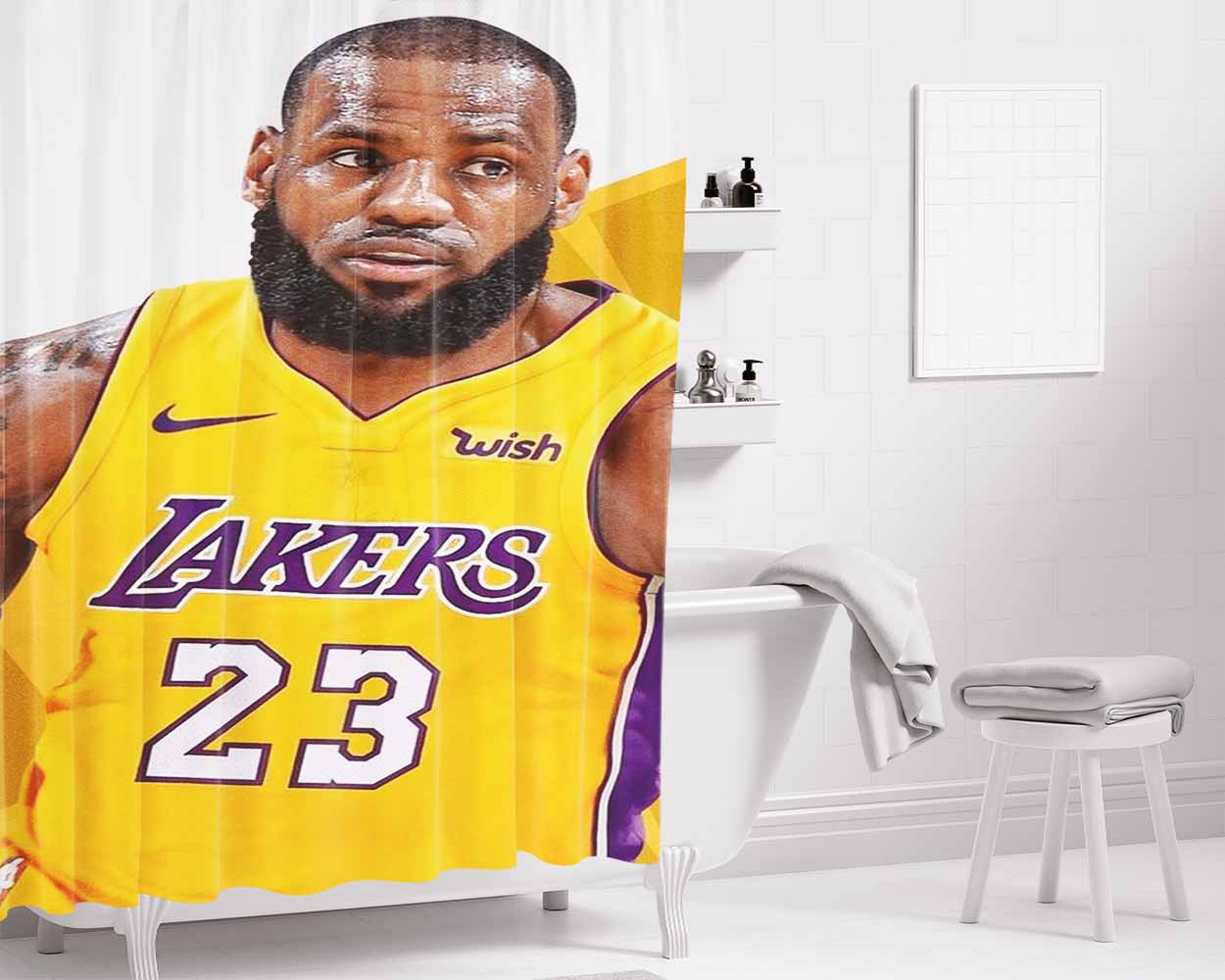 Lakers 23 Number La Bathroom Shower Curtain Fabric Waterproof | 66 X 72 Inch