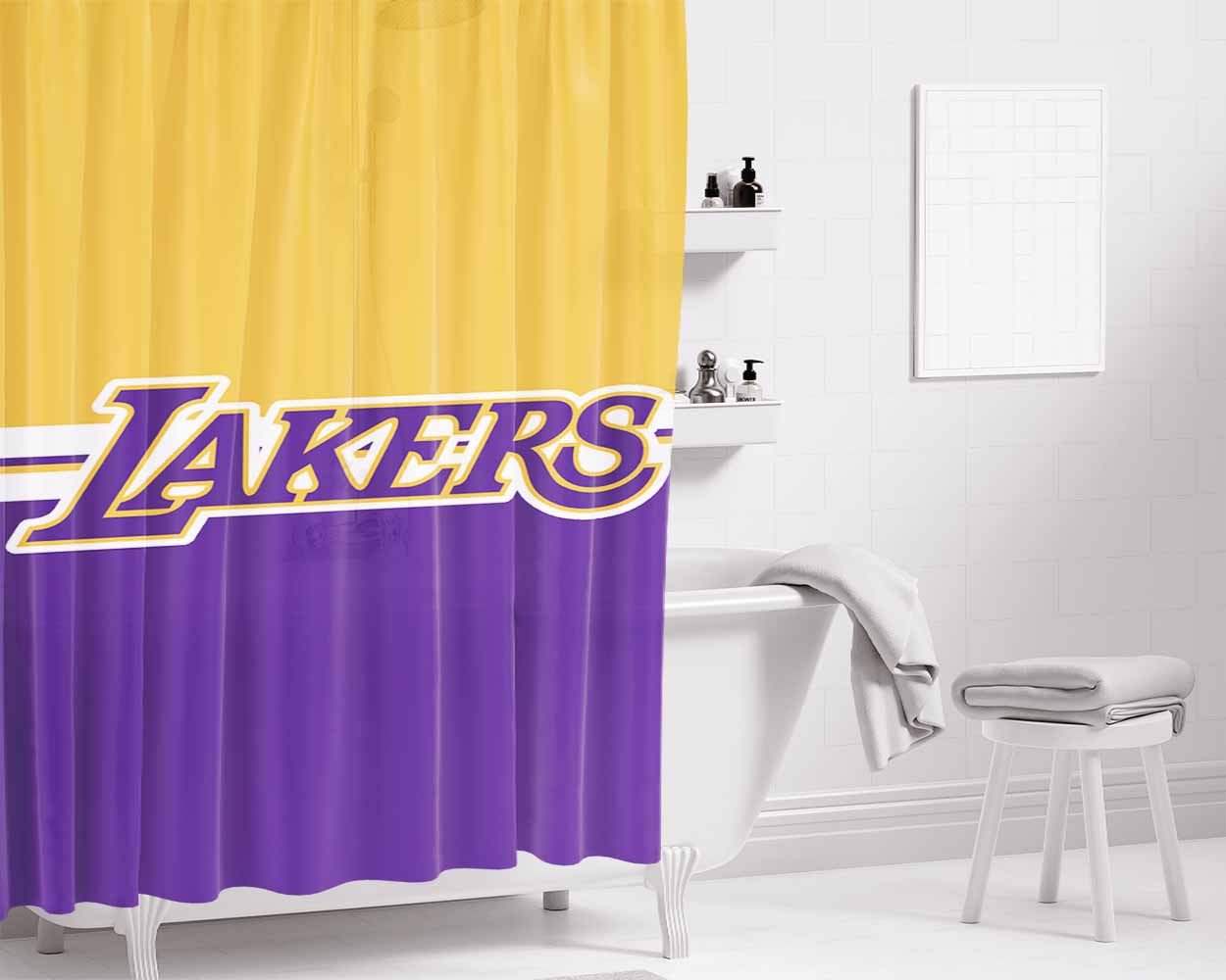 Lakers Fans Club Bathroom Shower Curtain Fabric Waterproof | 66 X 72 Inch