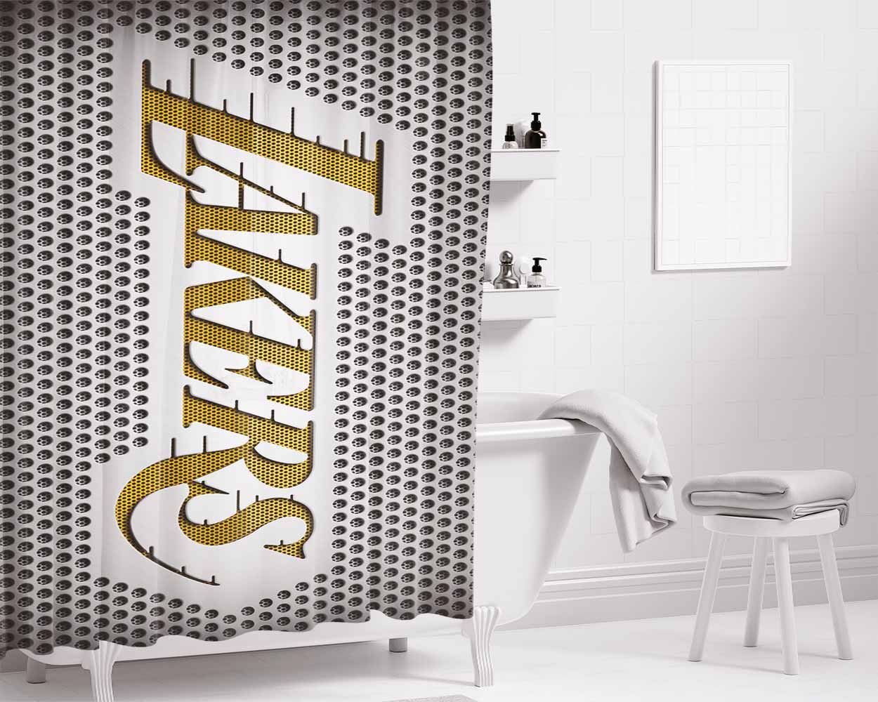 Lakers Gold Texture Basket Balls Nba Bathroom Shower Curtain Fabric Waterproof | 66 X 72 Inch