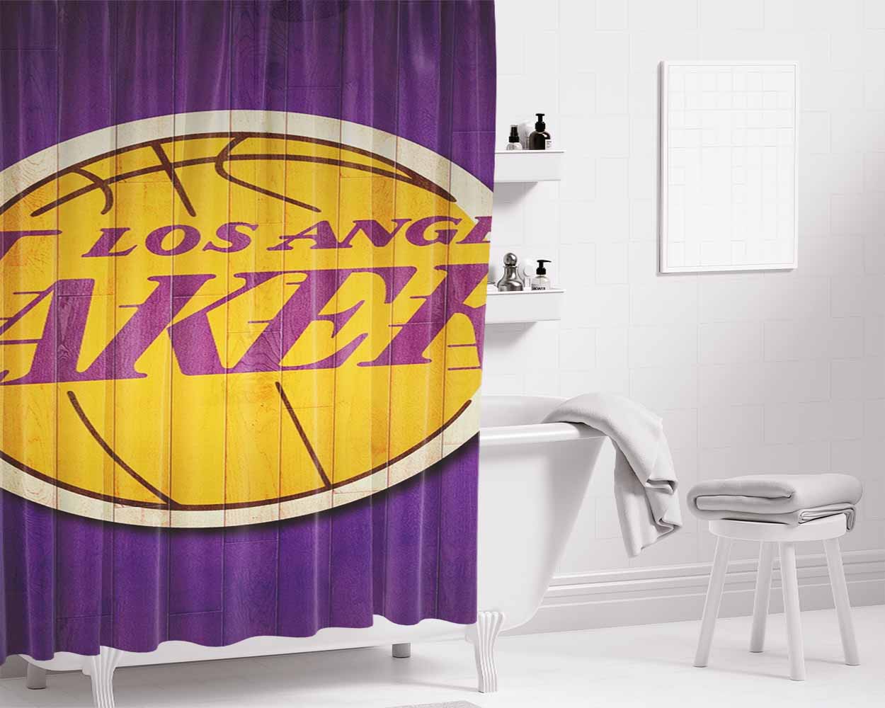 Lakers Lo Angeles Basket Bathroom Shower Curtain Fabric Waterproof | 66 X 72 Inch