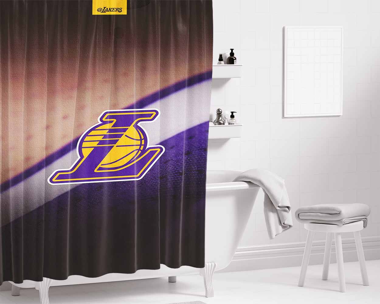 Lakers Logo Jersey Canvas Bathroom Shower Curtain Fabric Waterproof | 66 X 72 Inch