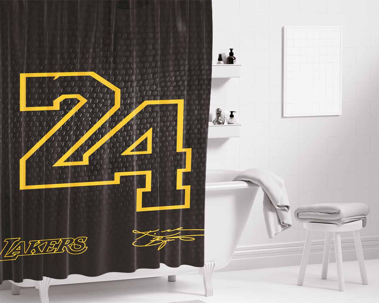 Lakers Number 24 Deluxe Bathroom Shower Curtain Fabric Waterproof | 66 X 72 Inch