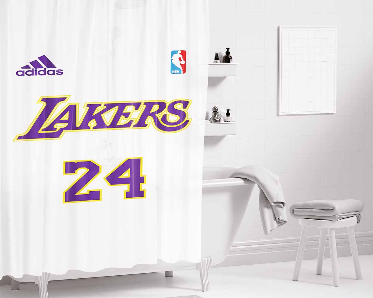 Lakers Number 24 Legend Nba Bathroom Shower Curtain Fabric Waterproof | 66 X 72 Inch