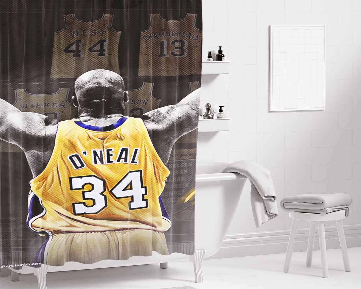 Lakers Team Number 34 Bathroom Shower Curtain Fabric Waterproof | 66 X 72 Inch