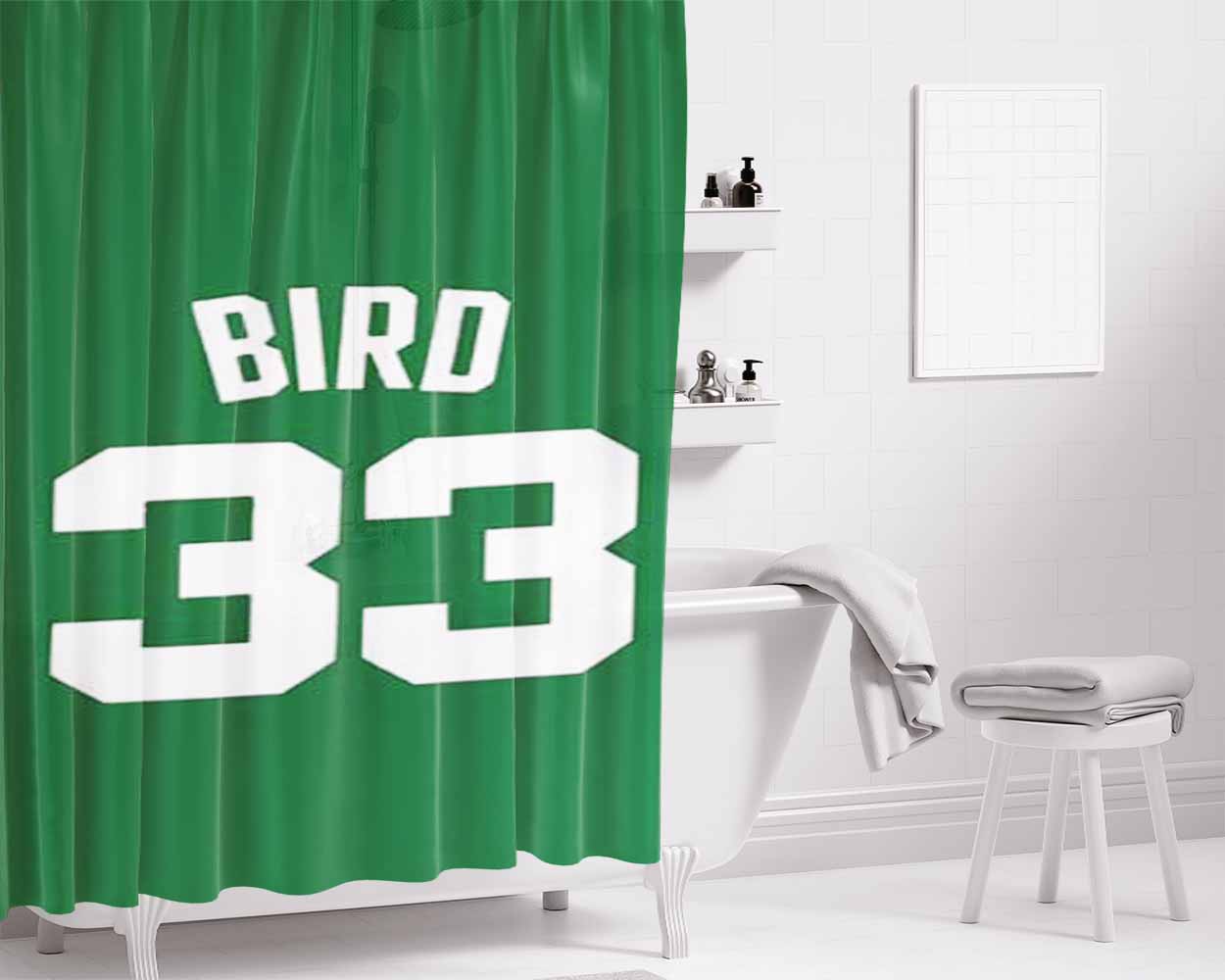 Larry Bird Jersey Green Bathroom Shower Curtain Fabric Waterproof | 66 X 72 Inch