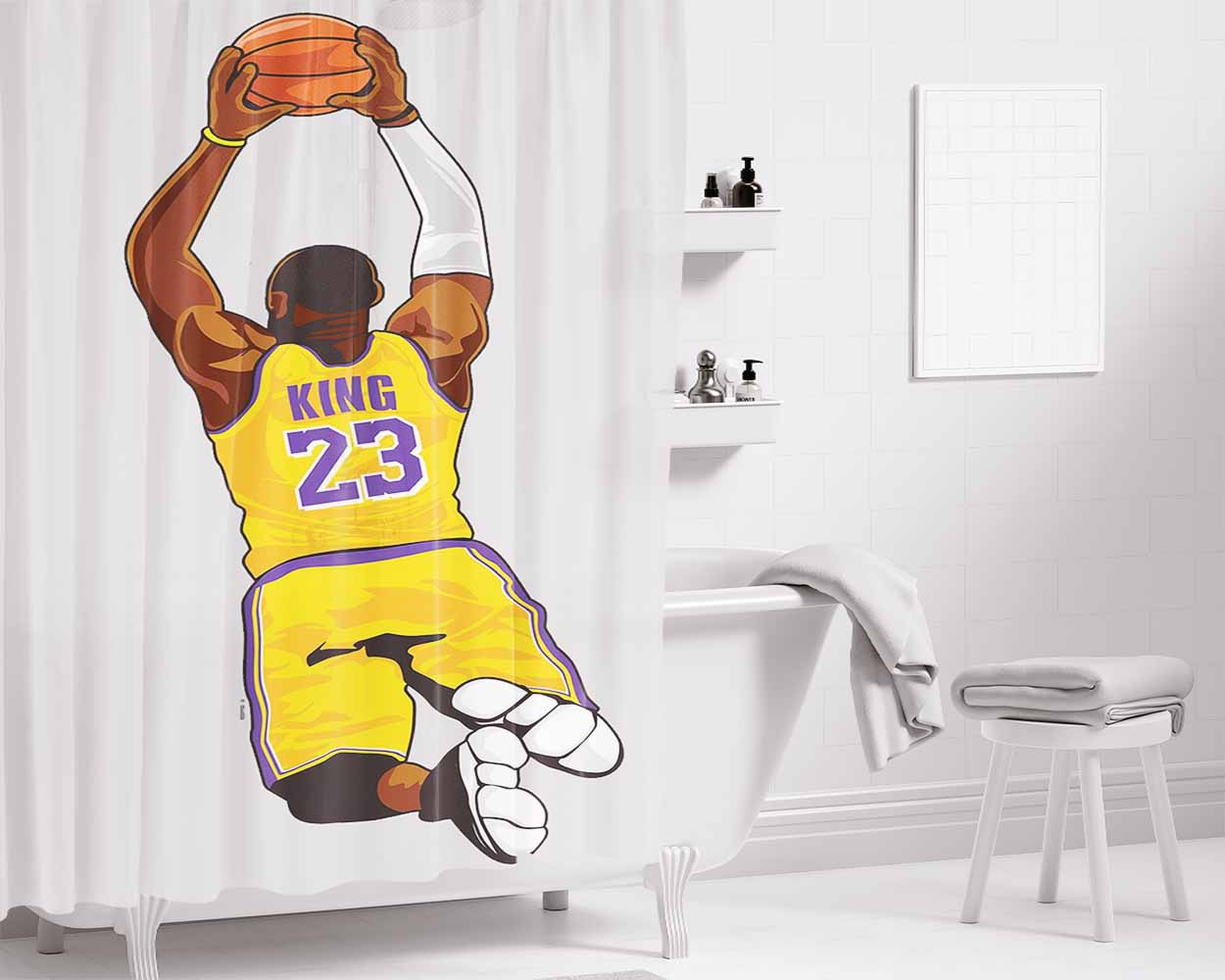 Lebron Lakers Custom Bathroom Shower Curtain Fabric Waterproof | 66 X 72 Inch