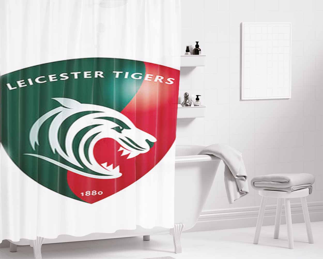 Leicester Tigers Logo Bathroom Shower Curtain Fabric Waterproof | 66 X 72 Inch