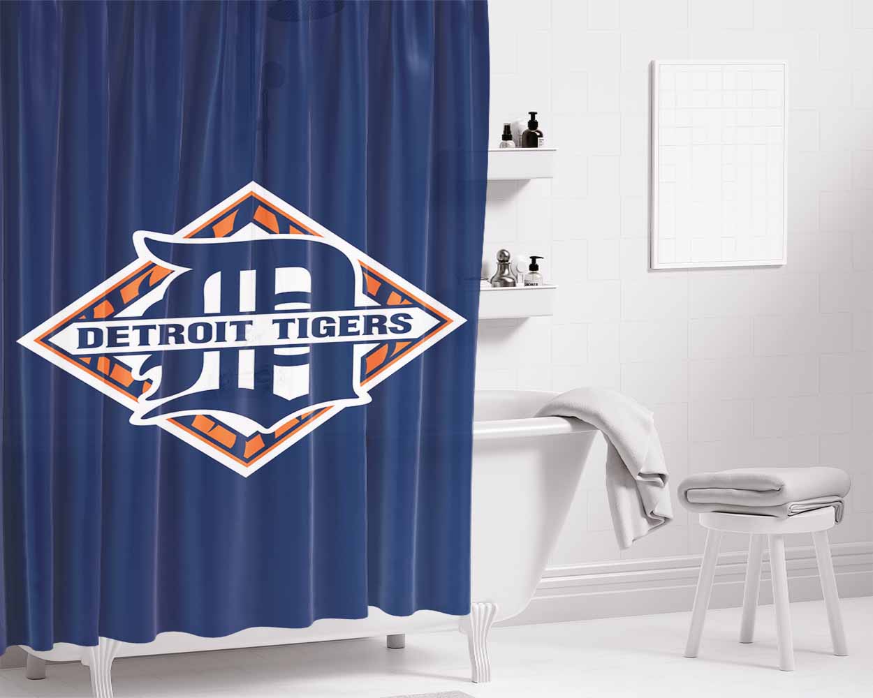 Logo Detroit Tigers Bathroom Shower Curtain Fabric Waterproof | 66 X 72 Inch