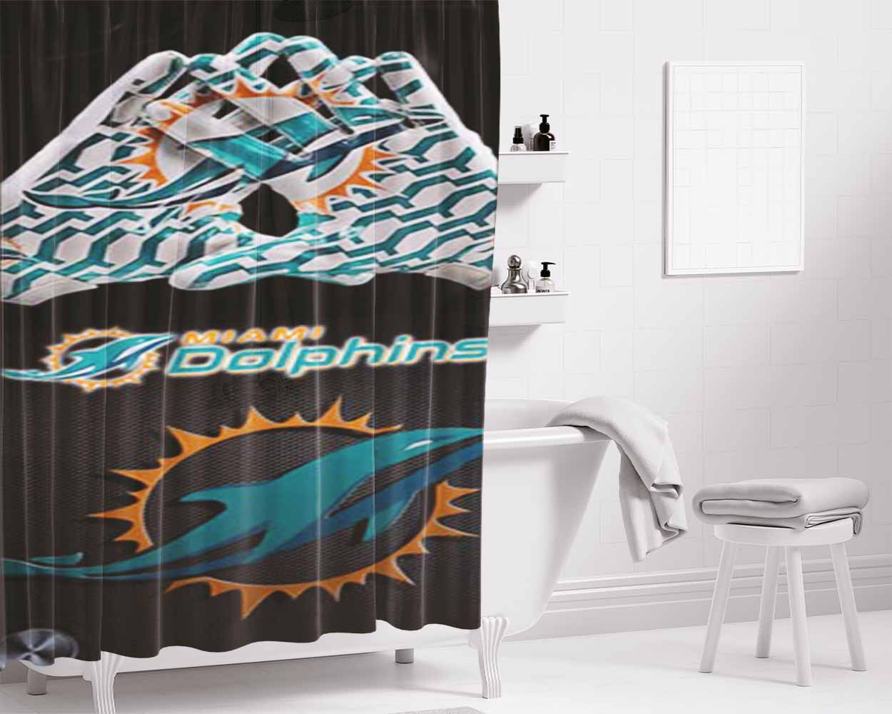 Logo Miami Dolphins Bathroom Shower Curtain Fabric Waterproof | 66 X 72 Inch