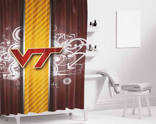 Logo Virginia Tech Bathroom Shower Curtain Fabric Waterproof | 66 X 72 Inch