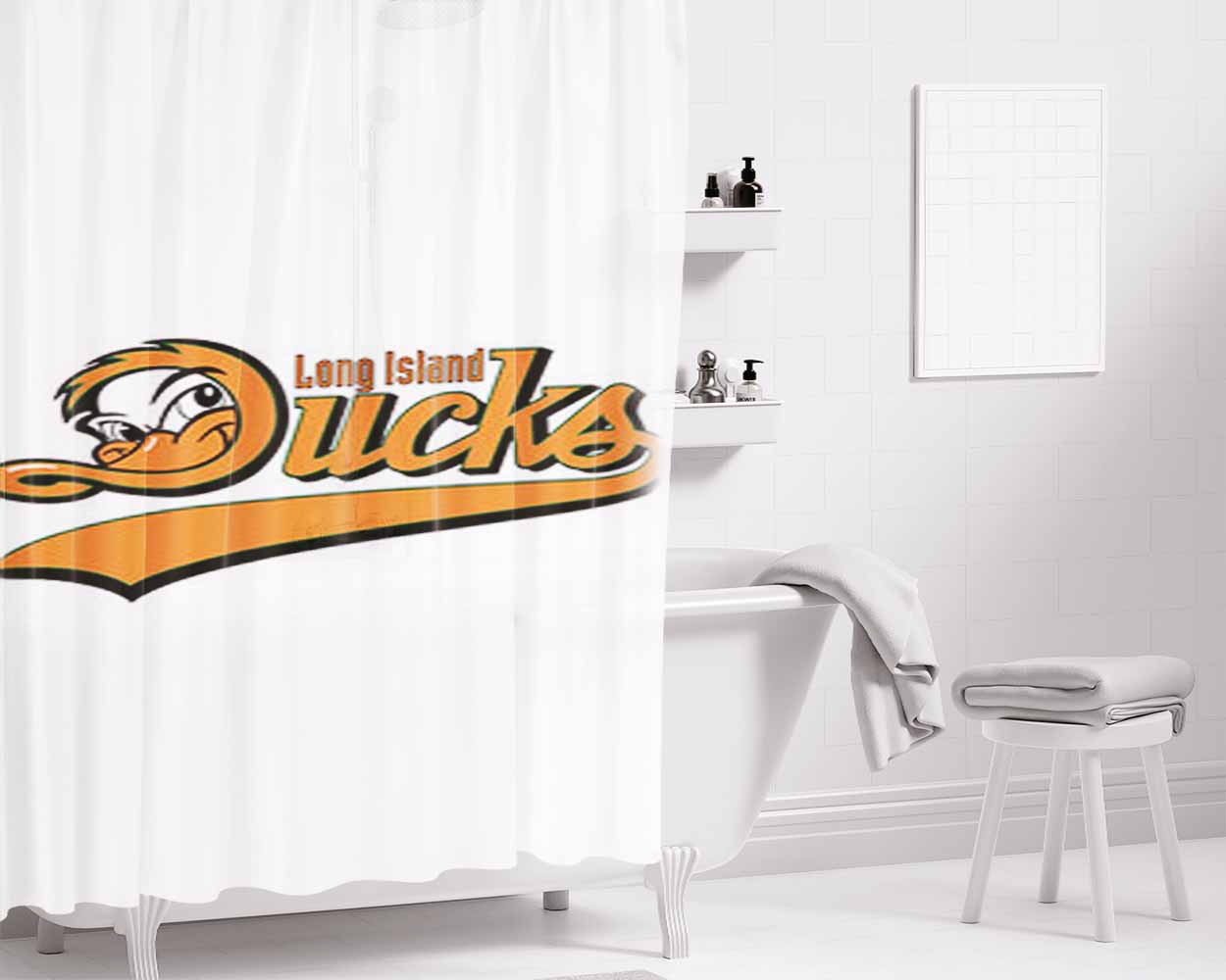 Long Island Ducks Baseball White Bathroom Shower Curtain Fabric Waterproof | 66 X 72 Inch