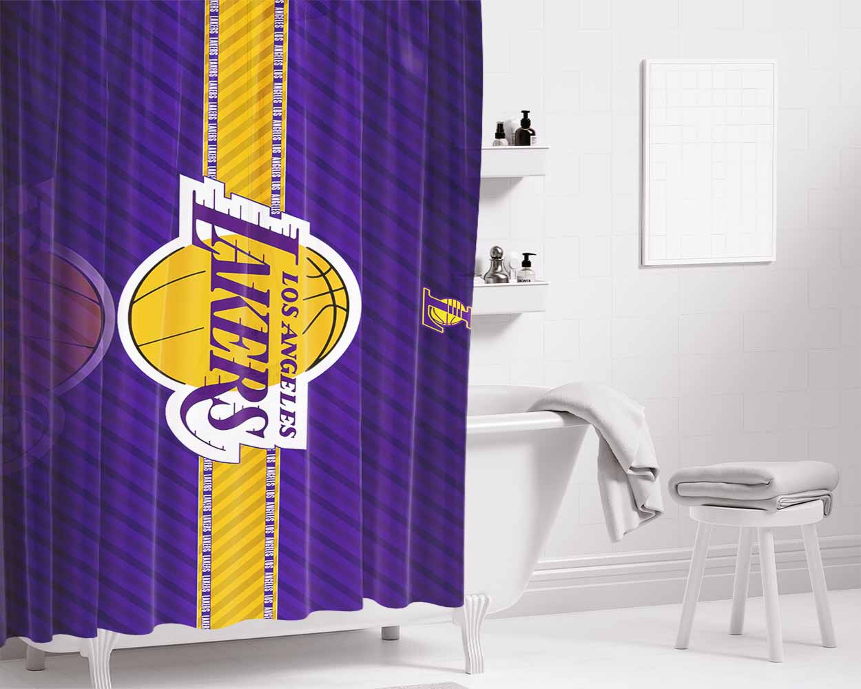 Los Ageles Lakers Bathroom Shower Curtain Fabric Waterproof | 66 X 72 Inch
