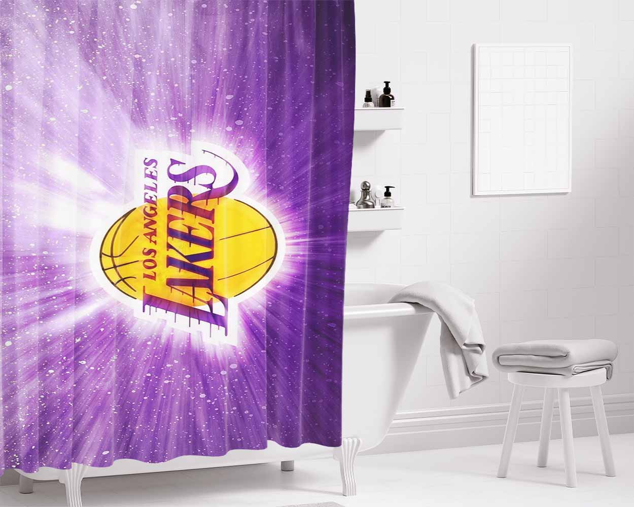 Los Angles Lakers Purple Color Galaxy Bathroom Shower Curtain Fabric Waterproof | 66 X 72 Inch