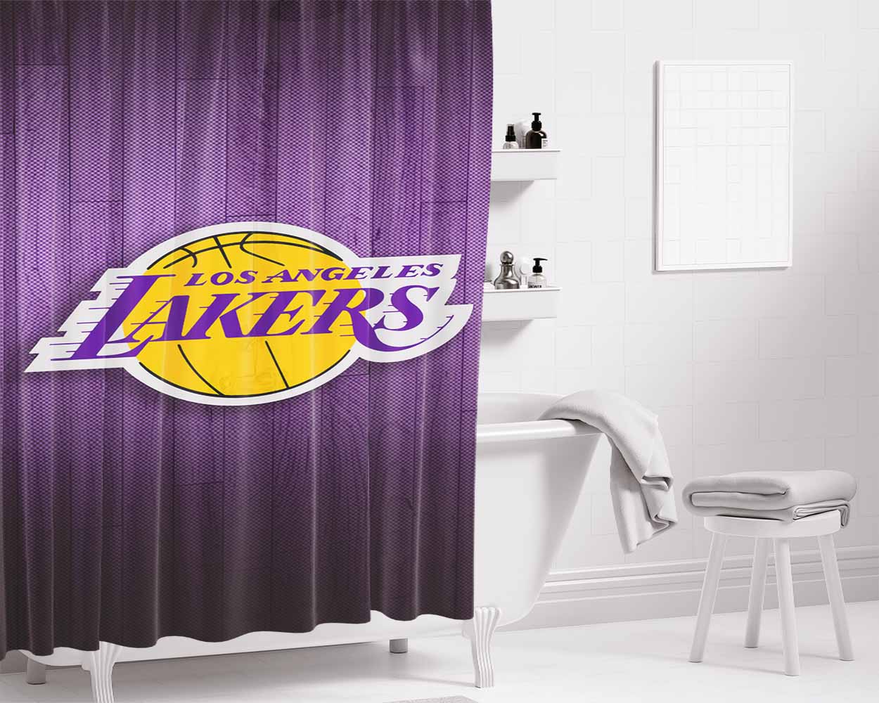 Lost Angles Lakers Nba Bathroom Shower Curtain Fabric Waterproof | 66 X 72 Inch