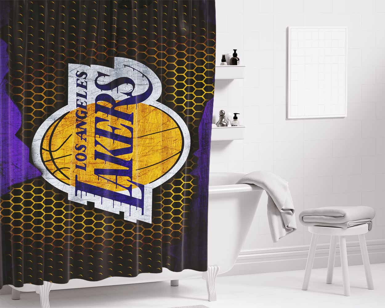 Lost Angles Lakers Bathroom Shower Curtain Fabric Waterproof | 66 X 72 Inch
