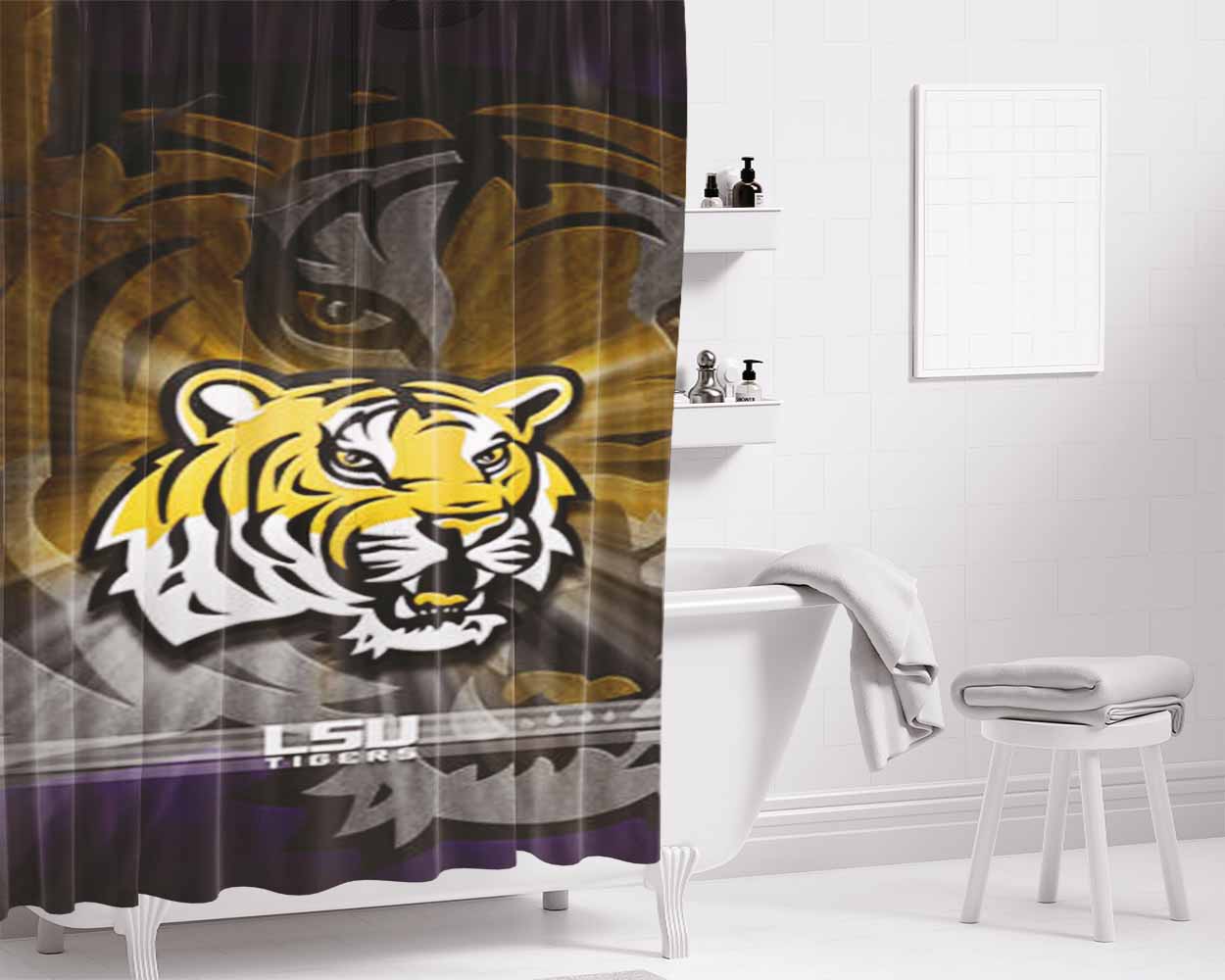 Lsu Tigers College Football Bathroom Shower Curtain Fabric Waterproof | 66 X 72 Inch