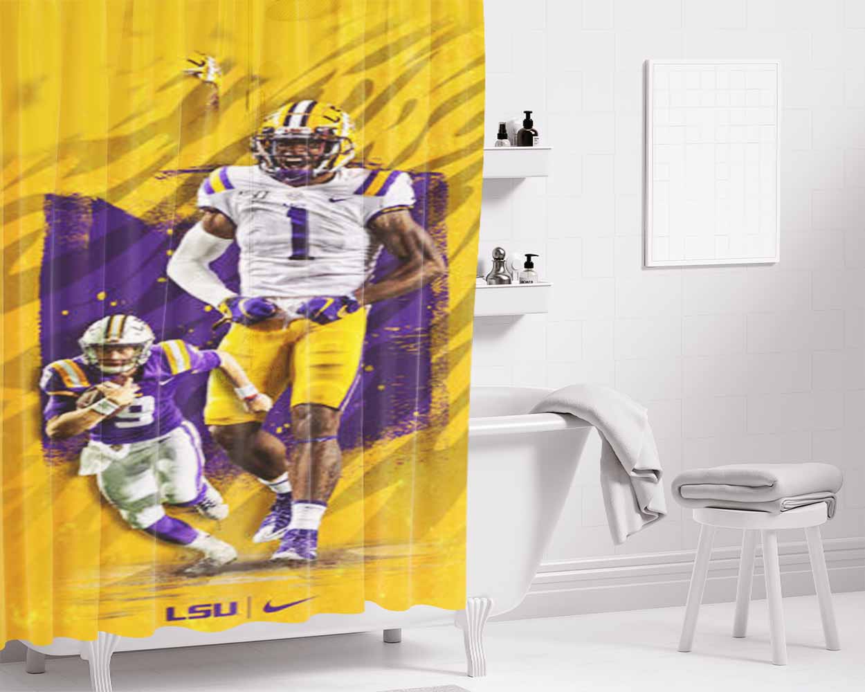 Lsu Tigers Football Bathroom Shower Curtain Fabric Waterproof | 66 X 72 Inch