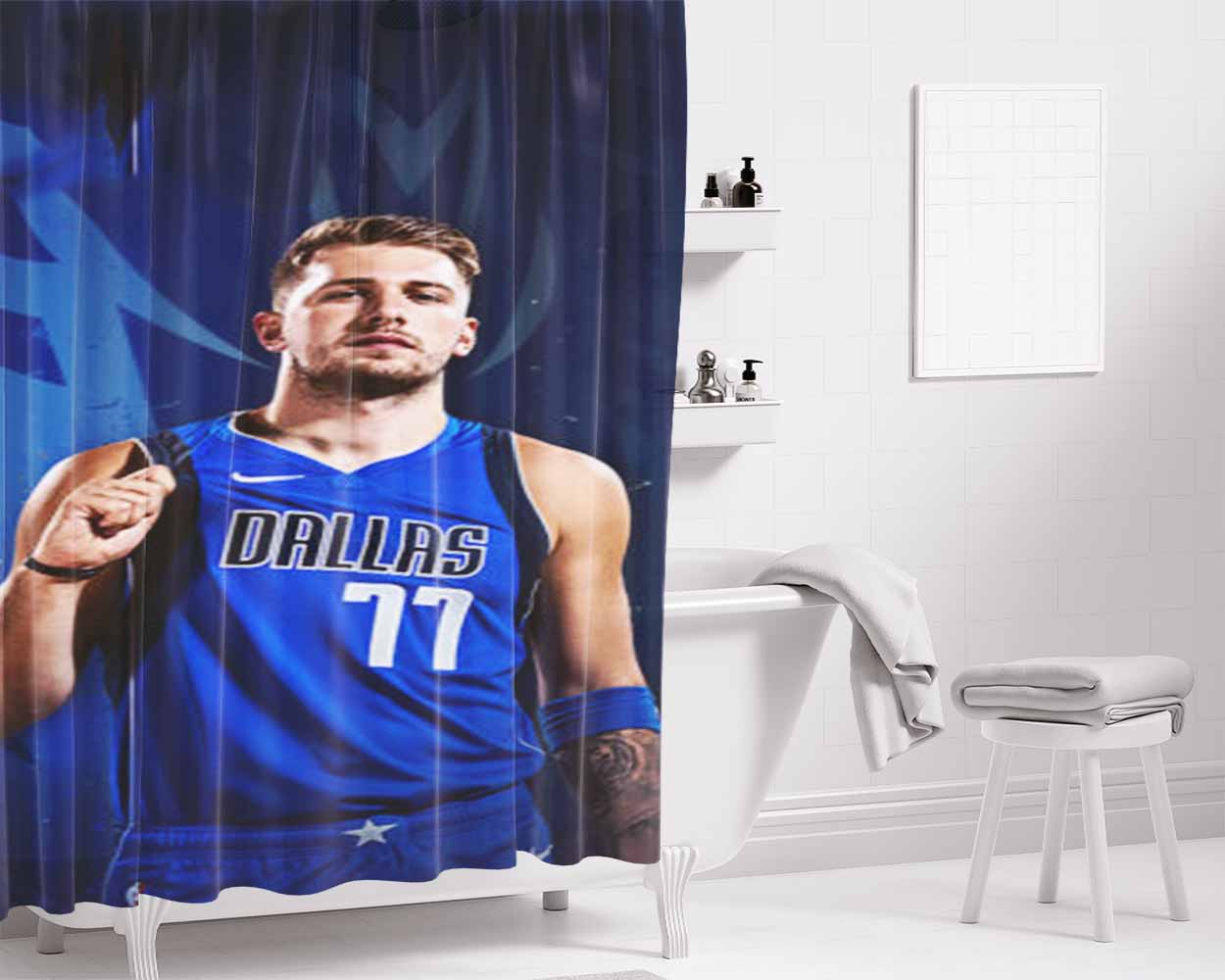Luka Doncic Dallas Mavericks Nba Bathroom Shower Curtain Fabric Waterproof | 66 X 72 Inch