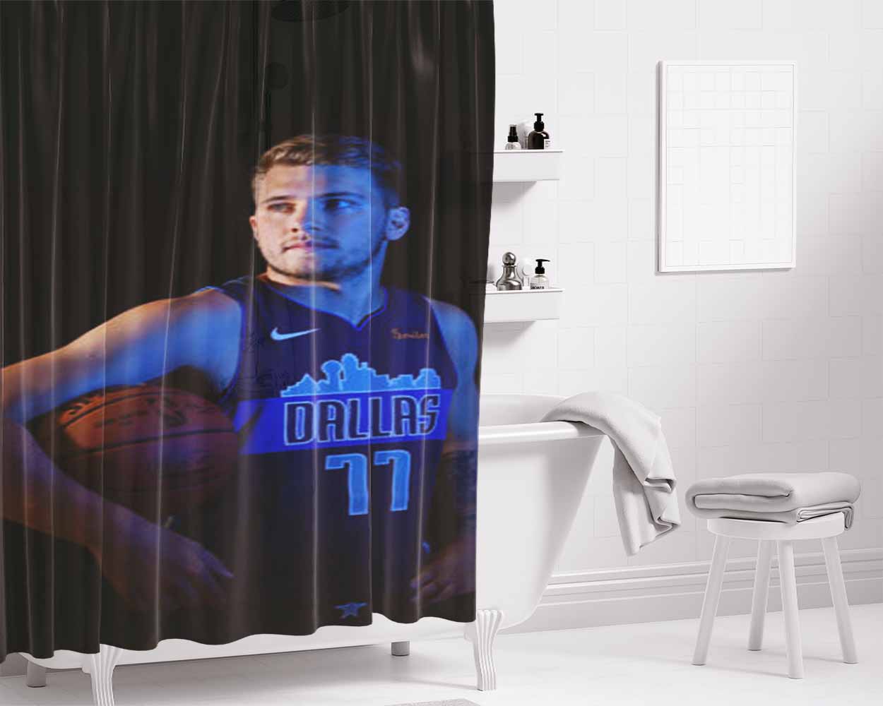 Luka Doncic Dallas Mavericks Bathroom Shower Curtain Fabric Waterproof | 66 X 72 Inch