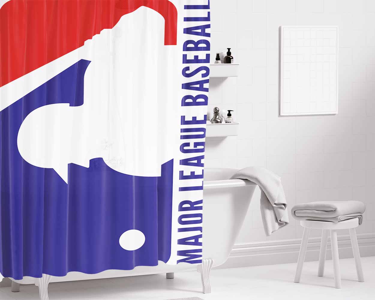 Major League Baseball 2 Bathroom Shower Curtain Fabric Waterproof | 66 X 72 Inch