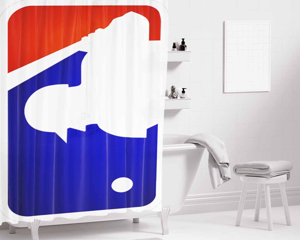 Major League Baseball Logo Bathroom Shower Curtain Fabric Waterproof | 66 X 72 Inch
