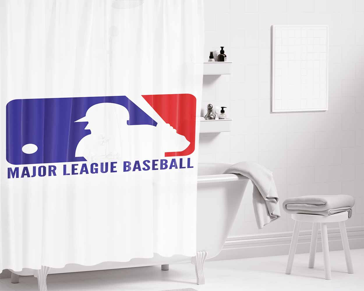 Major League Baseball Bathroom Shower Curtain Fabric Waterproof | 66 X 72 Inch