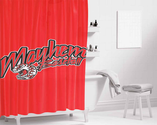 Mayhem Baseball Logo Red Bathroom Shower Curtain Fabric Waterproof | 66 X 72 Inch