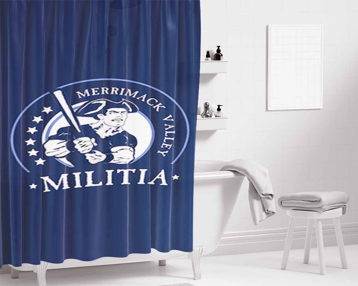Merrimack Calley Militia Baseball Logo Blue Bathroom Shower Curtain Fabric Waterproof | 66 X 72 Inch