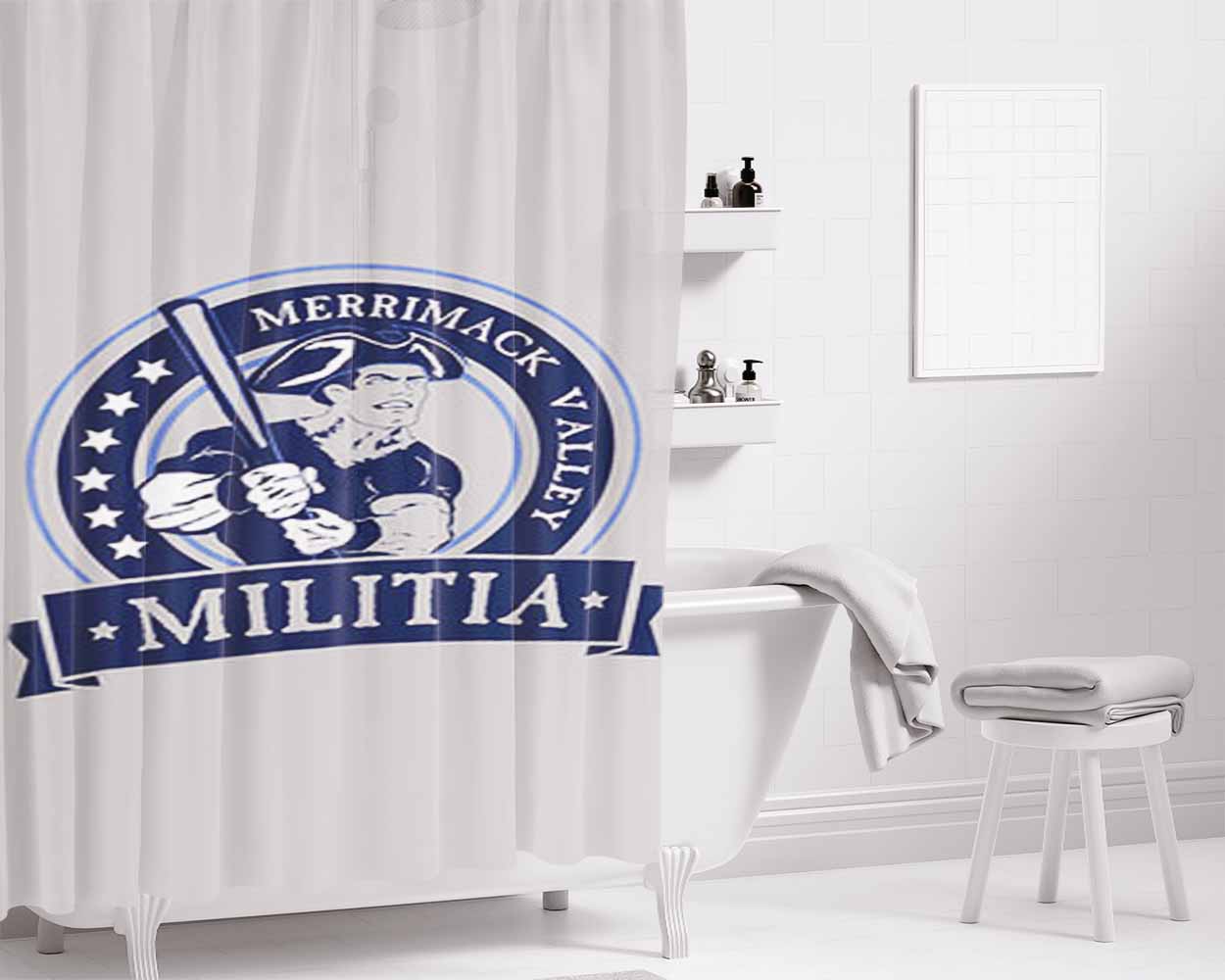 Merrimack Calley Militia Baseball Logo Gray Bathroom Shower Curtain Fabric Waterproof | 66 X 72 Inch