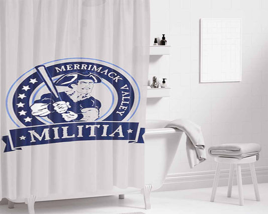 Merrimack Calley Militia Baseball Logo Gray Bathroom Shower Curtain Fabric Waterproof | 66 X 72 Inch