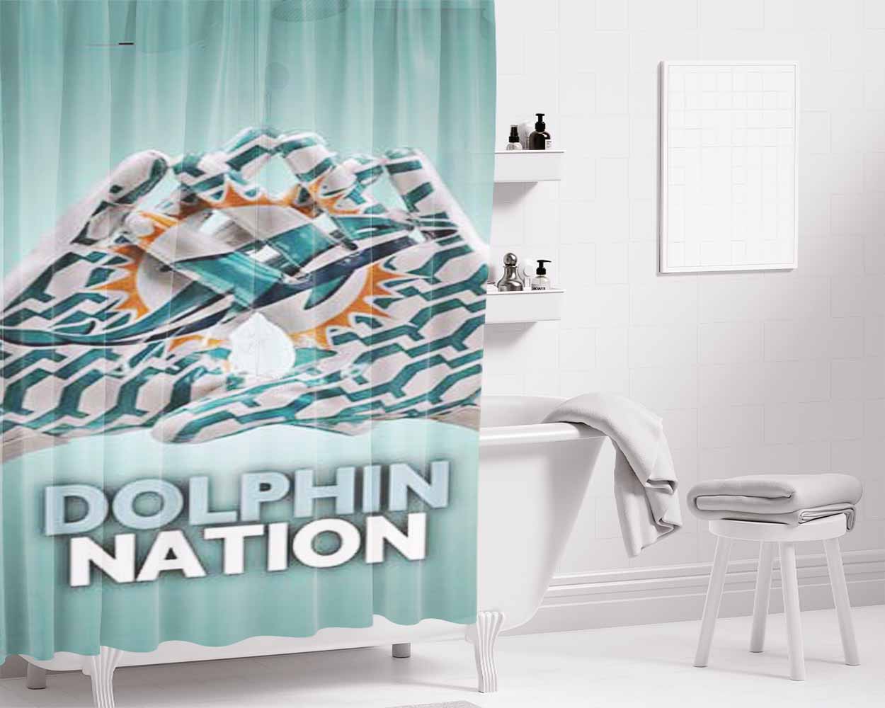 Miami Dolphins Gloves Nation Bathroom Shower Curtain Fabric Waterproof | 66 X 72 Inch