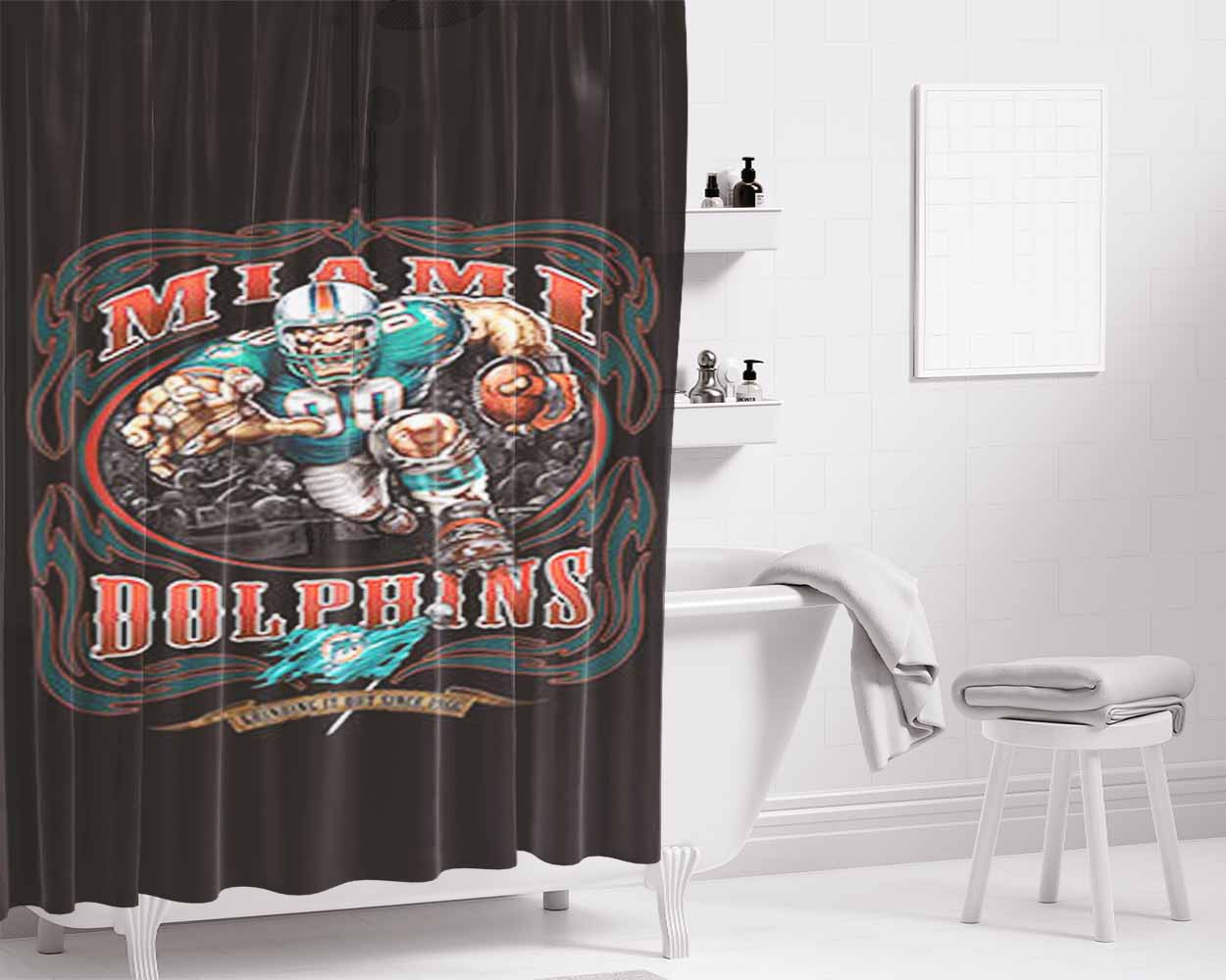 Miami Dolphins Logo Bathroom Shower Curtain Fabric Waterproof | 66 X 72 Inch