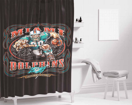 Miami Dolphins Logo Bathroom Shower Curtain Fabric Waterproof | 66 X 72 Inch