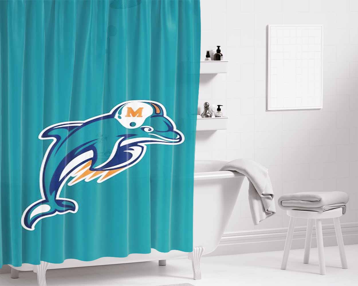 Miami Dolphins Mascot Bathroom Shower Curtain Fabric Waterproof | 66 X 72 Inch