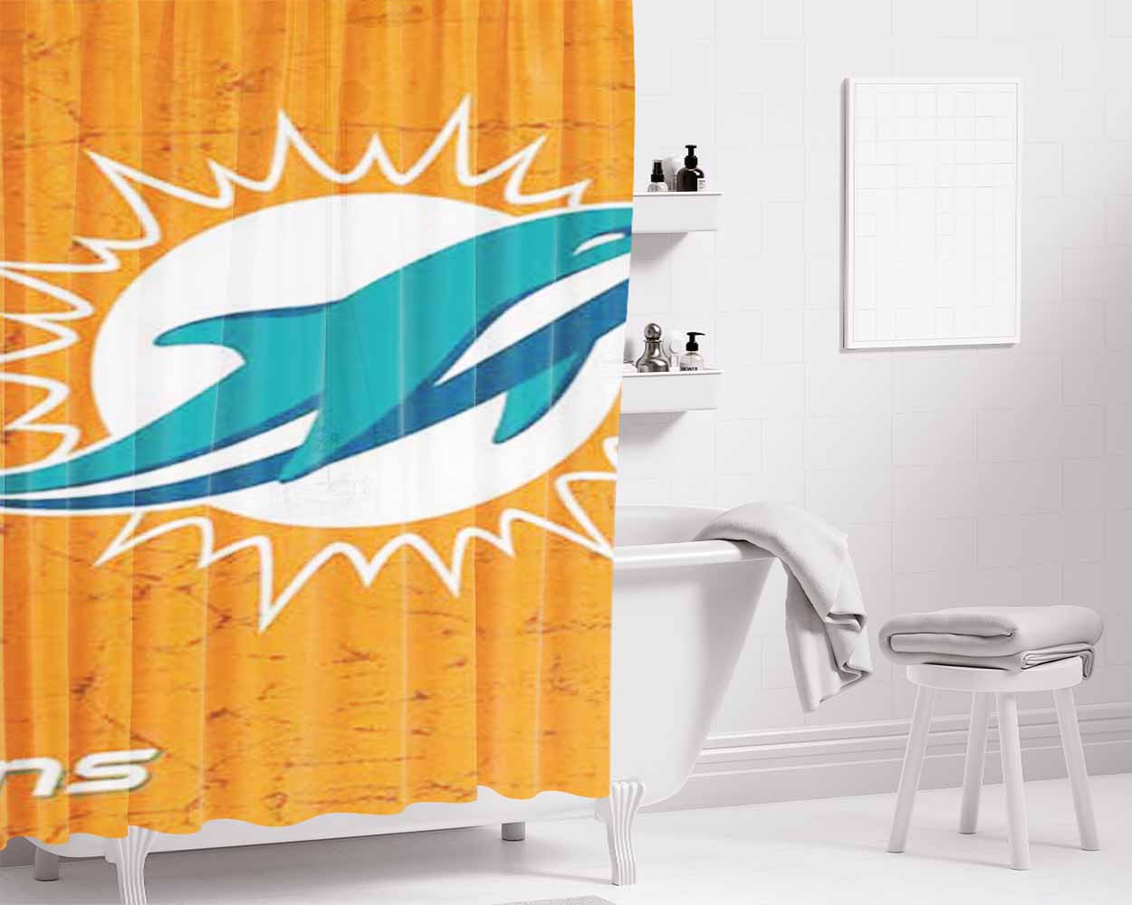 Miami Dolphins Rough Orange Bathroom Shower Curtain Fabric Waterproof | 66 X 72 Inch