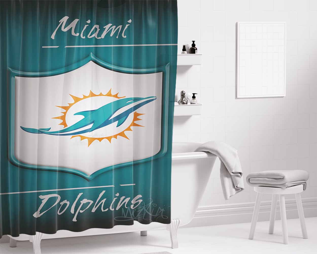Miami Dolphins, Afc, Charles Harris Bathroom Shower Curtain Fabric Waterproof | 66 X 72 Inch