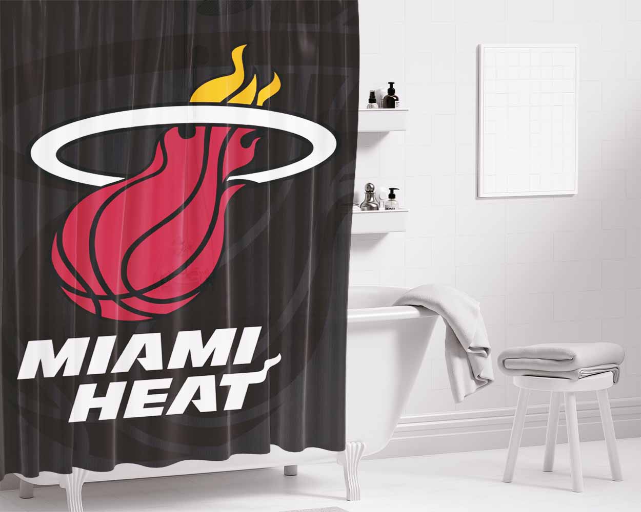 Miami Heat Basket Bathroom Shower Curtain Fabric Waterproof | 66 X 72 Inch