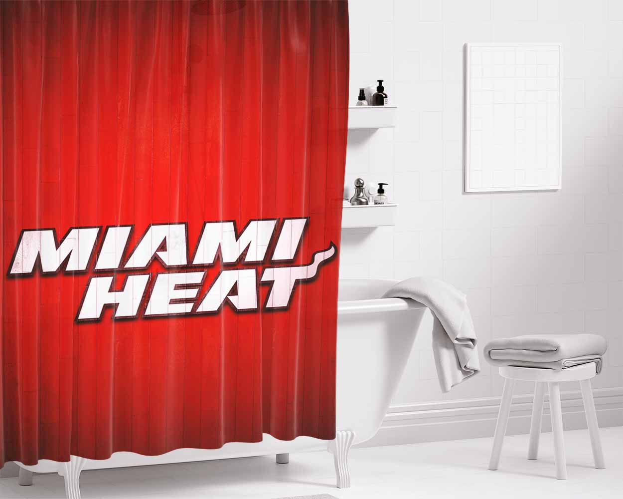 Miami Heat Hardwood Bathroom Shower Curtain Fabric Waterproof | 66 X 72 Inch