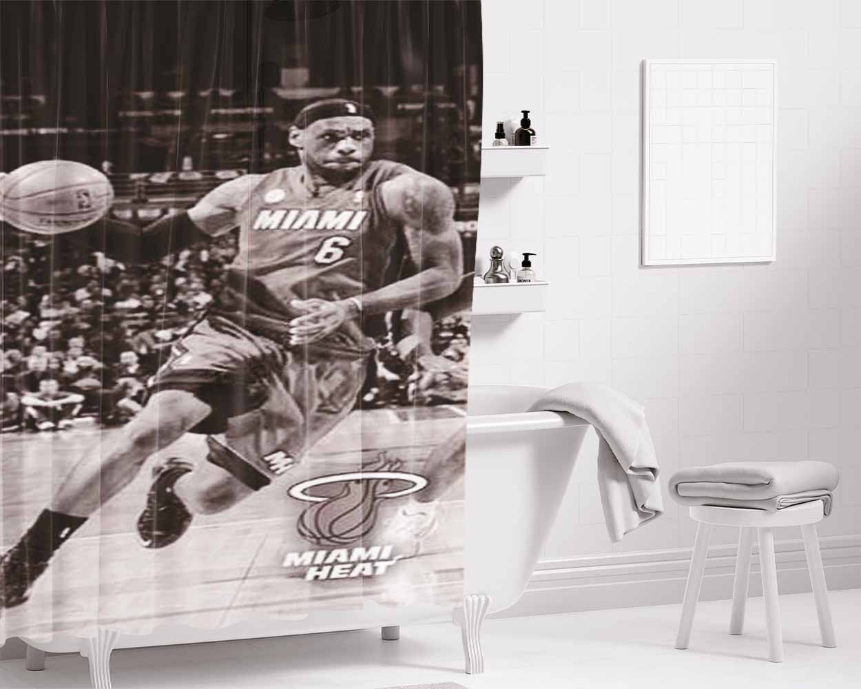 Miami Heat Lebron Running Grey Bathroom Shower Curtain Fabric Waterproof | 66 X 72 Inch