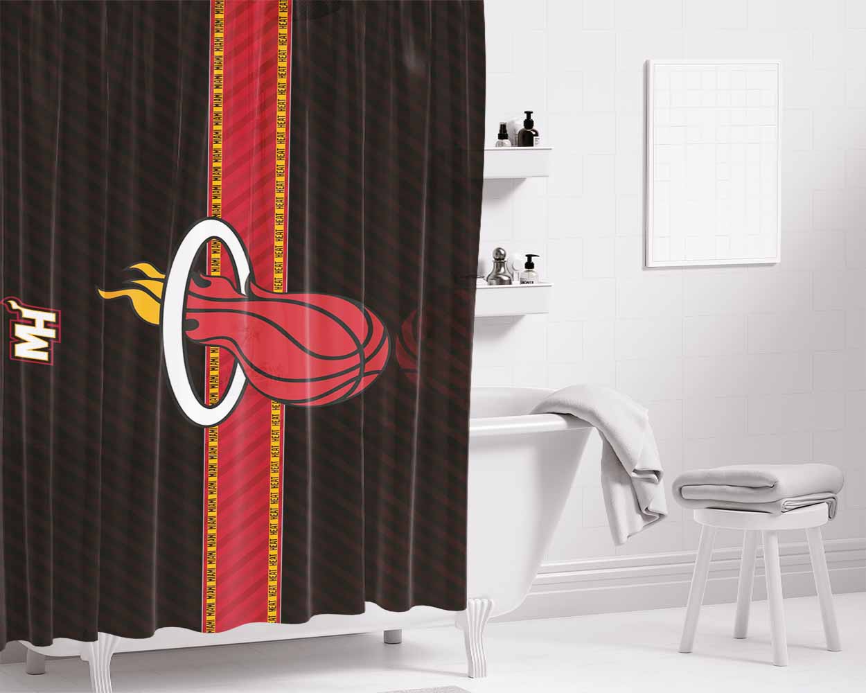Miami Heat Wallpaper1 Bathroom Shower Curtain Fabric Waterproof | 66 X 72 Inch