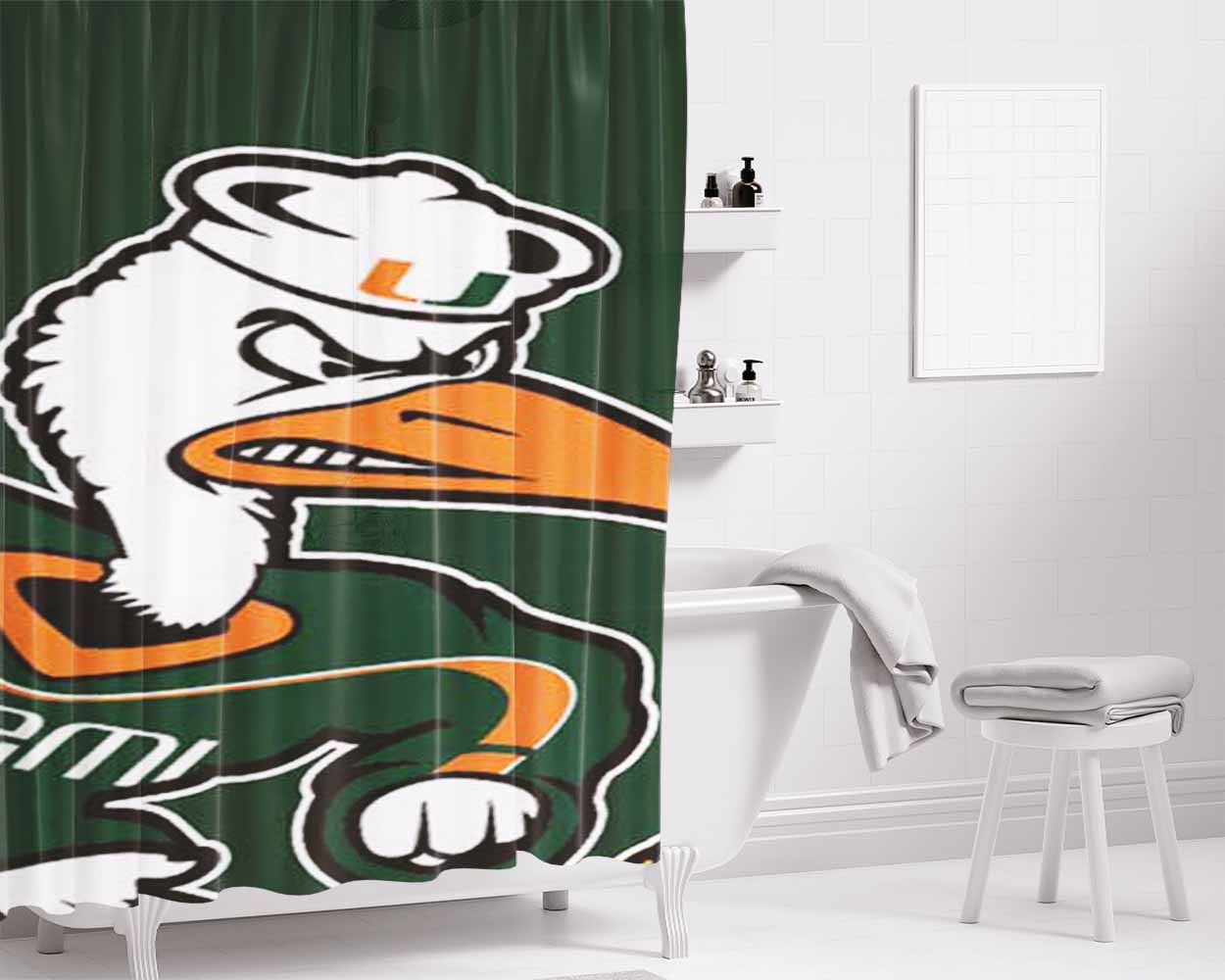Miami Hurricanes Big Logo Bathroom Shower Curtain Fabric Waterproof | 66 X 72 Inch