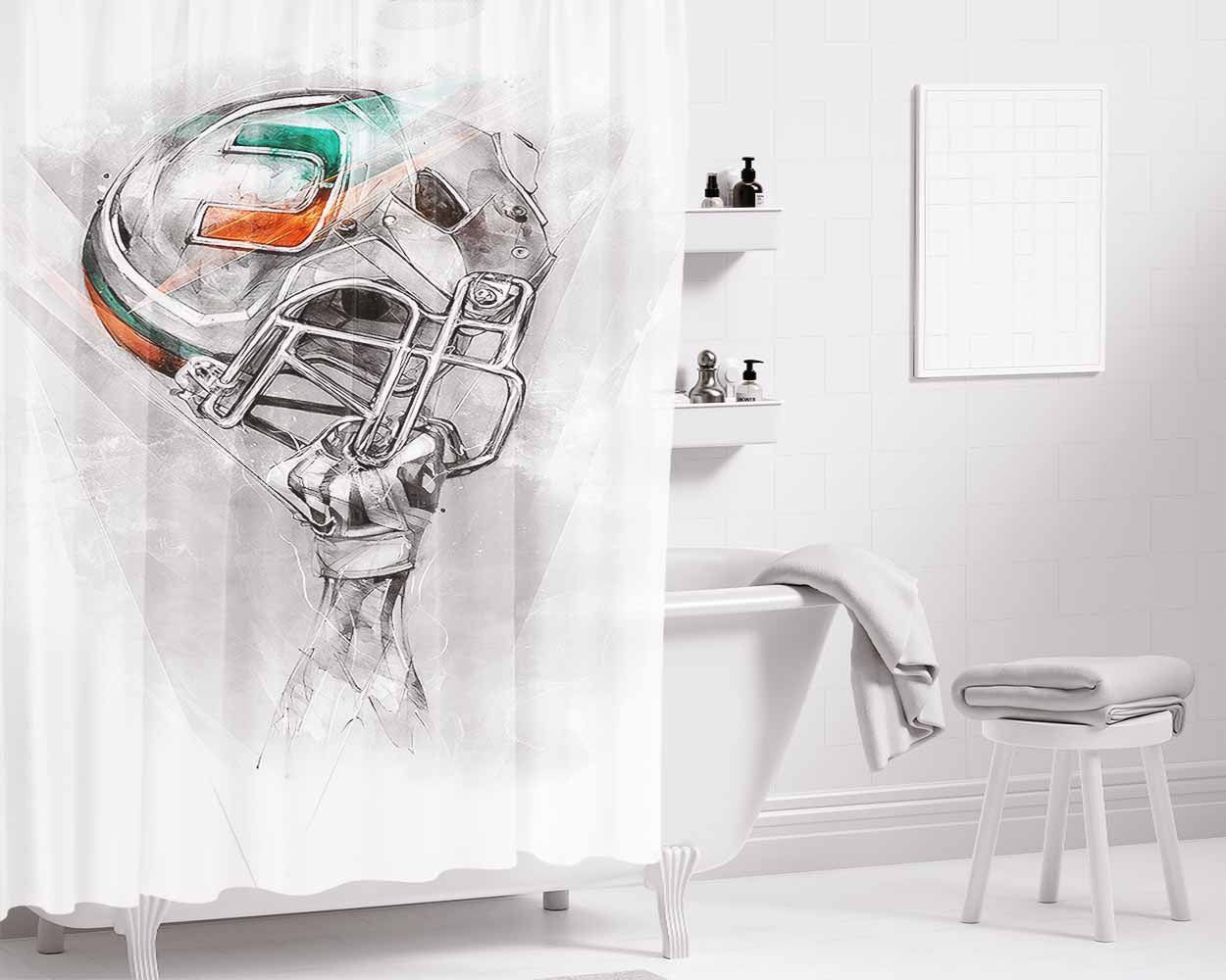 Miami Hurricanes Helmets Bathroom Shower Curtain Fabric Waterproof | 66 X 72 Inch