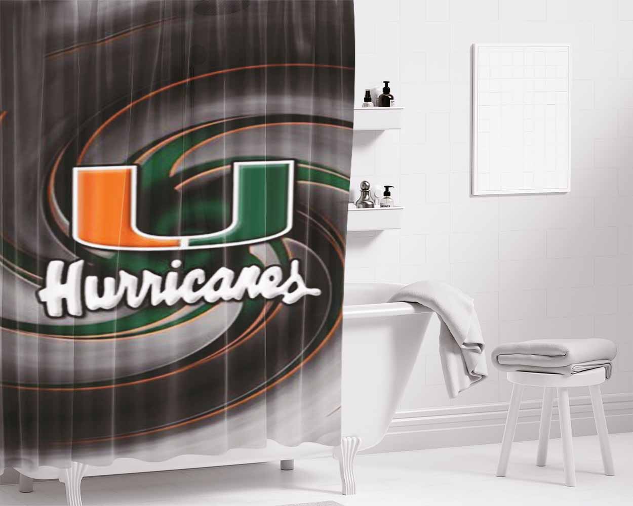 Miami Hurricanes Icon Bathroom Shower Curtain Fabric Waterproof | 66 X 72 Inch