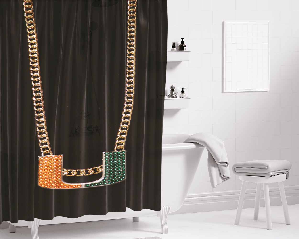 Miami Hurricanes Turnover Chain Bathroom Shower Curtain Fabric Waterproof | 66 X 72 Inch